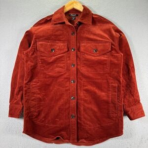 Madewell Oversized Button Up Jacket Womens XS Rust Red Twill Corduroy Button Up‎